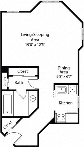 Floor plan for studio, 1 bath, 487 sqft