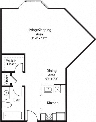 Floor plan for studio, 1 bath, 520 sqft