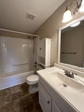 Clarksville house for rent - a bathroom with a sink and a toilet and a shower