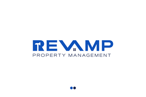 Newport Beach house for rent - A blue and white logo for a company called Revamp Property Management.