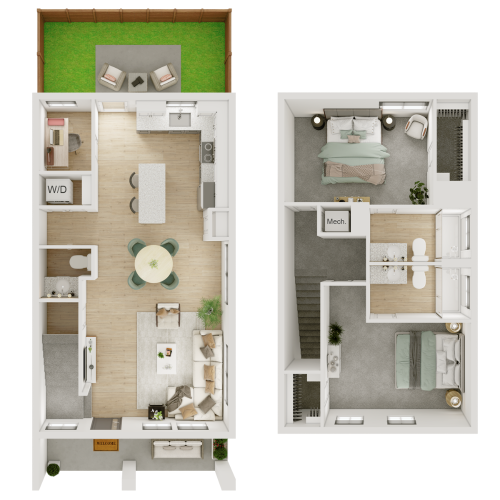 Floor plan for 2 beds, 2.5 baths, 1239 sqft