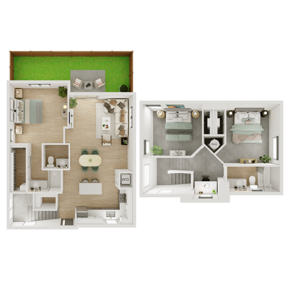 Floor plan for 3 beds, 2 baths, 1391 sqft