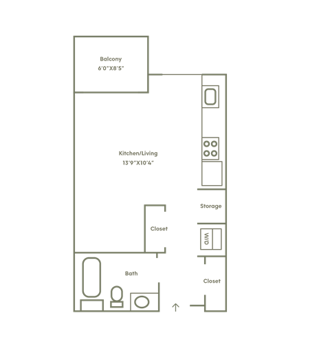 Floor plan for studio, 1 bath, 482 sqft