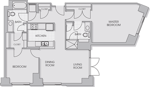 Floor plan for 2 beds, 2 baths, 1056 sqft