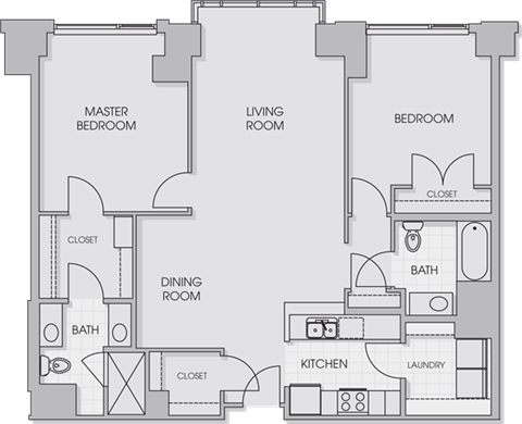 Floor plan for 2 beds, 2 baths, 1173 sqft