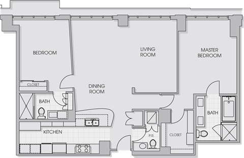 Floor plan for 2 beds, 2.5 baths, 1404 sqft