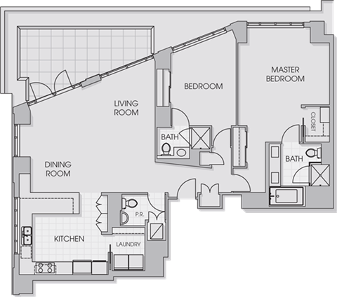 Floor plan for 2 beds, 2.5 baths, 1486 sqft