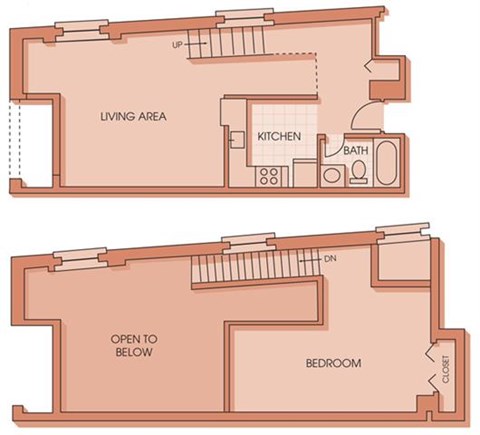 Floor plan for 1 bed, 1 bath, 777 sqft