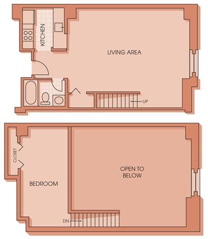 Floor plan for 1 bed, 1 bath, 815 sqft