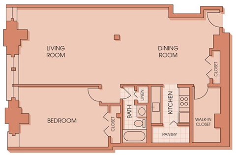 Floor plan for 1 bed, 1 bath, 1236 sqft