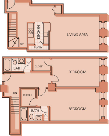 Floor plan for 2 beds, 2 baths, 1414 sqft