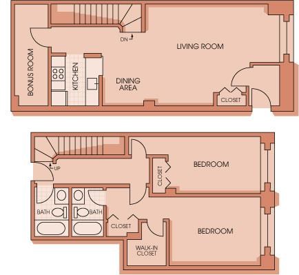 Floor plan for 2 beds, 2 baths, 1445 sqft