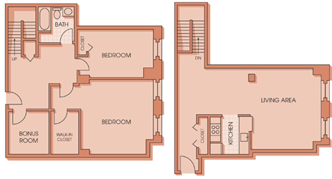 Floor plan for 2 beds, 1 bath, 1465 sqft