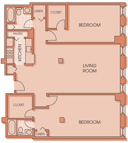 Floor plan for 2 beds, 2 baths, 1502 sqft