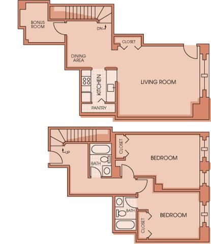 Floor plan for 2 beds, 2 baths, 1535 sqft