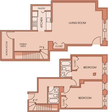 Floor plan for 2 beds, 2 baths, 1541 sqft