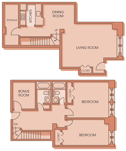 Floor plan for 2 beds, 2 baths, 1595 sqft