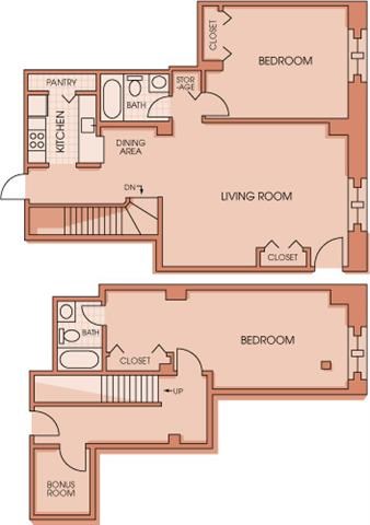 Floor plan for 2 beds, 2 baths, 1597 sqft