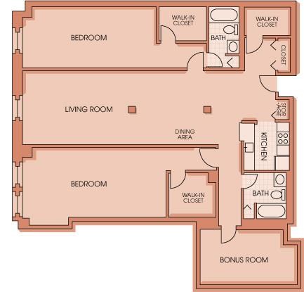 Floor plan for 2 beds, 2 baths, 1717 sqft