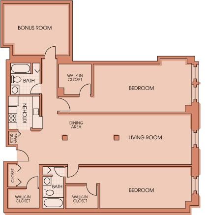 Floor plan for 2 beds, 2 baths, 1780 sqft
