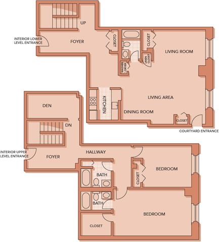 Floor plan for 2 beds, 2 baths, 1831 sqft