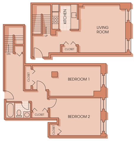 Floor plan for 2 beds, 1 bath, 1161 sqft