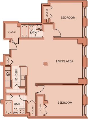 Floor plan for 2 beds, 2 baths, 1189 sqft