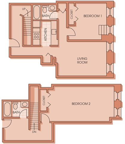 Floor plan for 2 beds, 2 baths, 1214 sqft