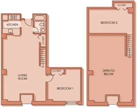 Floor plan for 2 beds, 2 baths, 1224 sqft