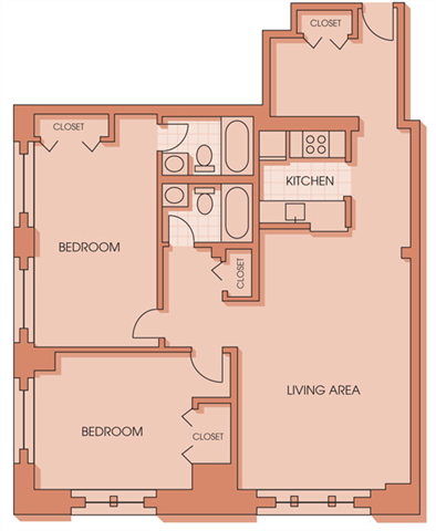 Floor plan for 2 beds, 2 baths, 1247 sqft
