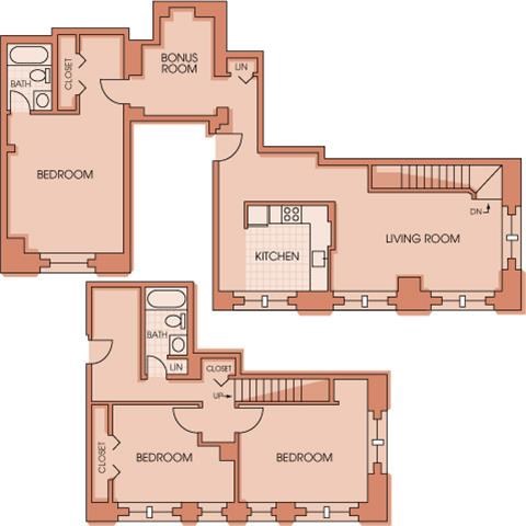 Floor plan for 3 beds, 2 baths, 1730 sqft