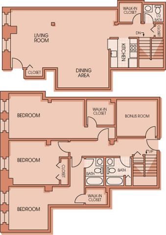 Floor plan for 3 beds, 2.5 baths, 1812 sqft