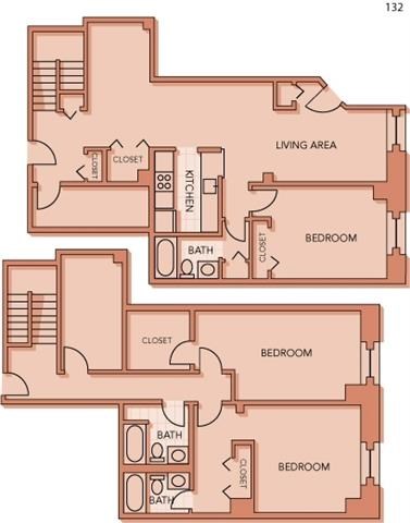 Floor plan for 3 beds, 3 baths, 2049 sqft