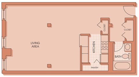Floor plan for studio, 1 bath, 690 sqft