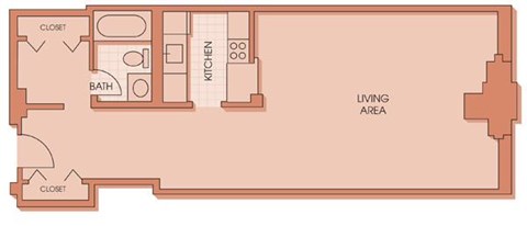 Floor plan for studio, 1 bath, 692 sqft