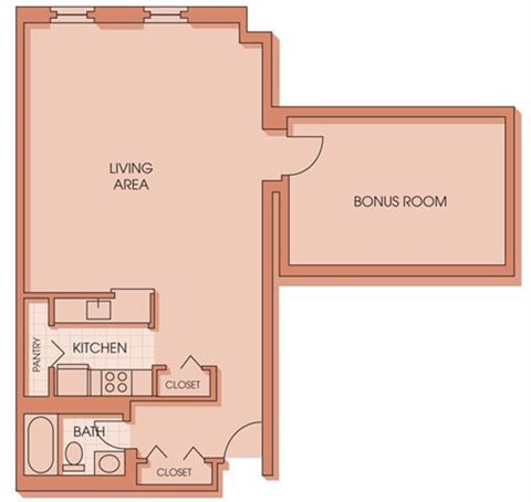 Floor plan for studio, 1 bath, 708 sqft
