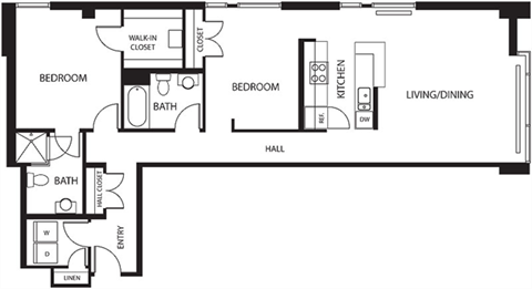 Floor plan for 2 beds, 2 baths, 1184 sqft