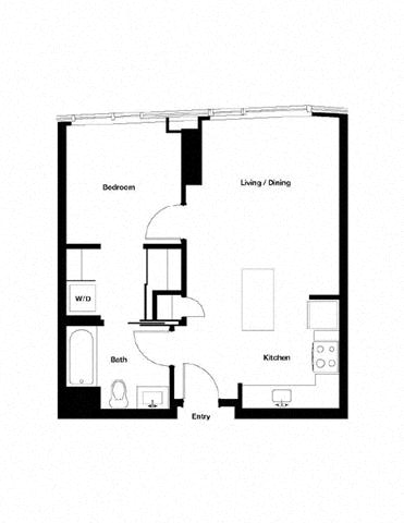 Floor plan for 1 bed, 1 bath, 594 sqft