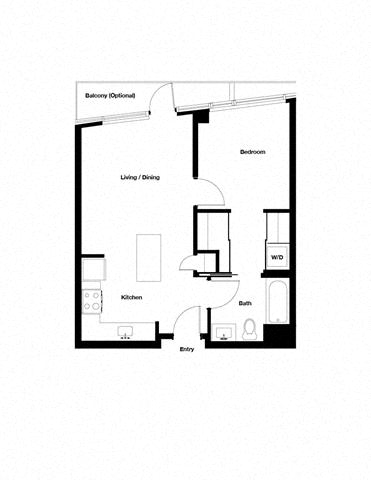 Floor plan for 1 bed, 1 bath, 603 sqft