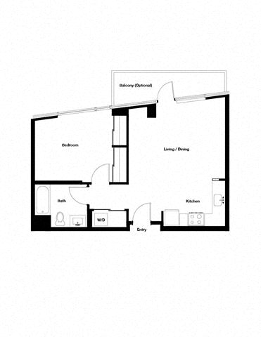 Floor plan for 1 bed, 1 bath, 668 sqft
