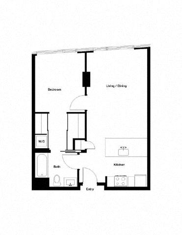 Floor plan for 1 bed, 1 bath, 669 sqft