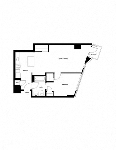 Floor plan for 1 bed, 1 bath, 752 sqft