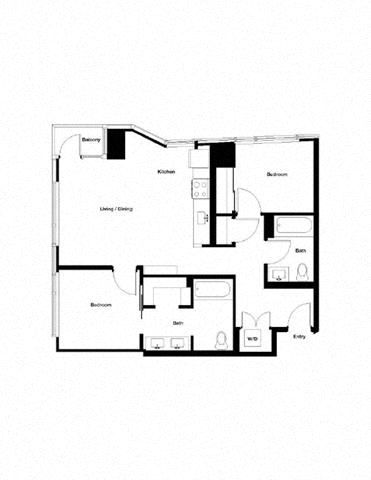 Floor plan for 2 beds, 2 baths, 919 sqft