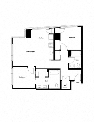 Floor plan for 2 beds, 2 baths, 979 sqft