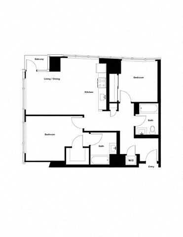 Floor plan for 2 beds, 2 baths, 989 sqft