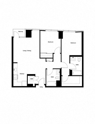 Floor plan for 2 beds, 2 baths, 1025 sqft
