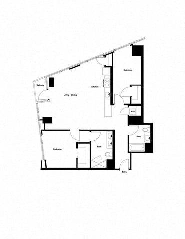 Floor plan for 2 beds, 2 baths, 1163 sqft