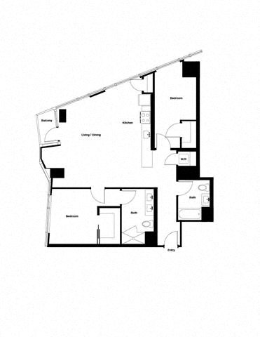 Floor plan for 2 beds, 2 baths, 1166 sqft