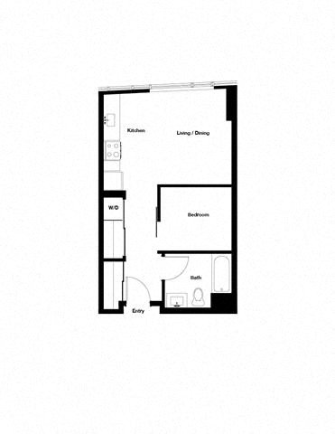 Floor plan for 1 bed, 1 bath, 498 sqft
