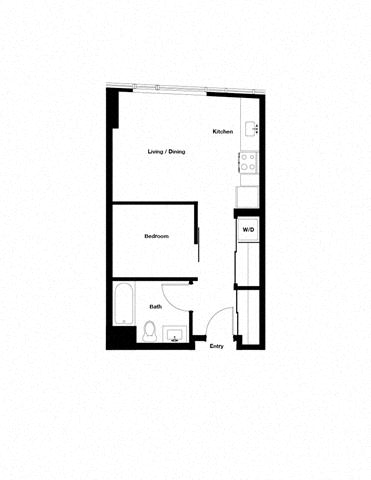 Floor plan for 1 bed, 1 bath, 498 sqft